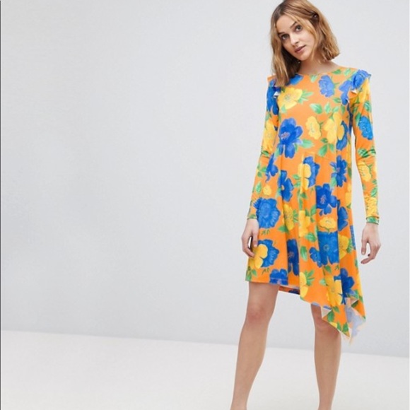 ASOS Dresses & Skirts - ASOS  Dress Asymmetric Hem In Bright Floral